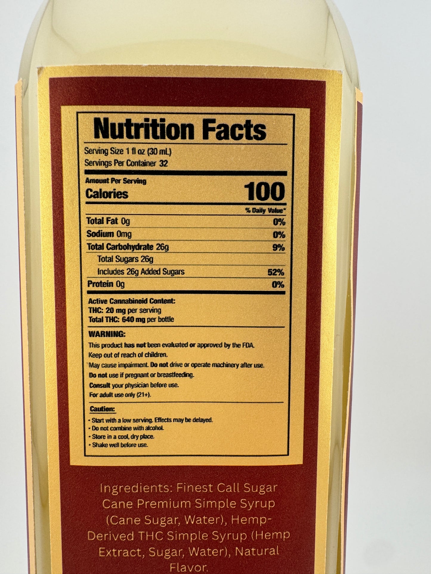 Bottle label with nutrition facts and ingredients on a white background