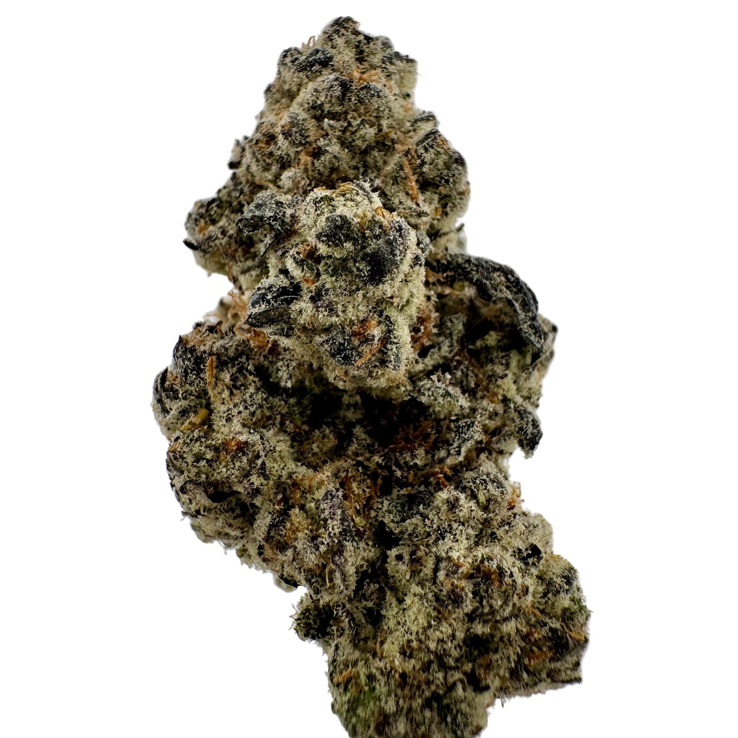 Close-up of a clump of cannabis buds on a white background