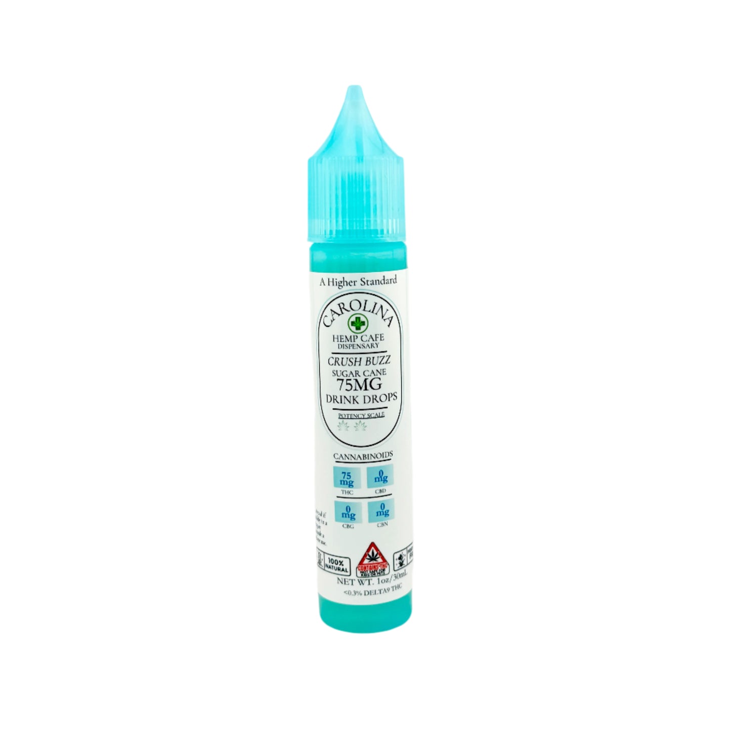 Tube of drink drops with blue cap and white label on white background