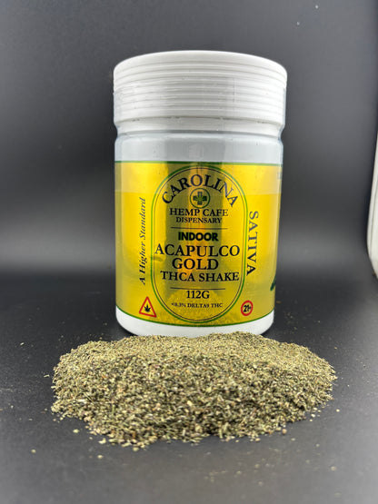Jar of Carolina Sativa Acapulco Gold Thica Shake on a dark surface