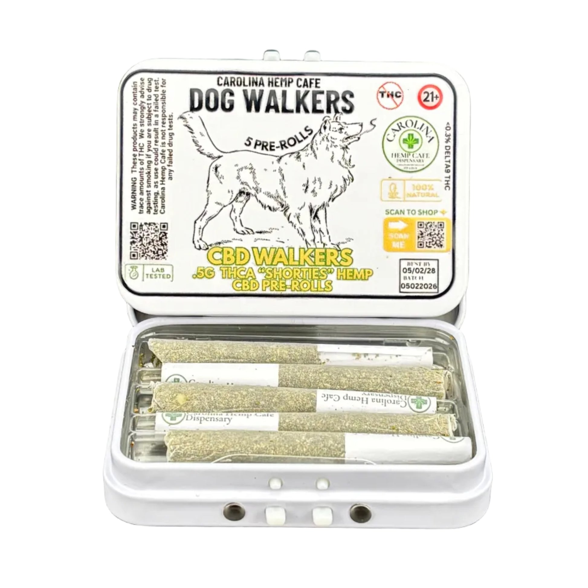 Packaged product with 'Dog Walkers' label on a dark background