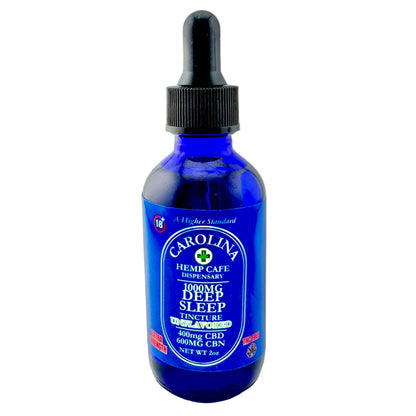 Blue bottle with dropper labeled 'Carolina Hemp' on a gray background