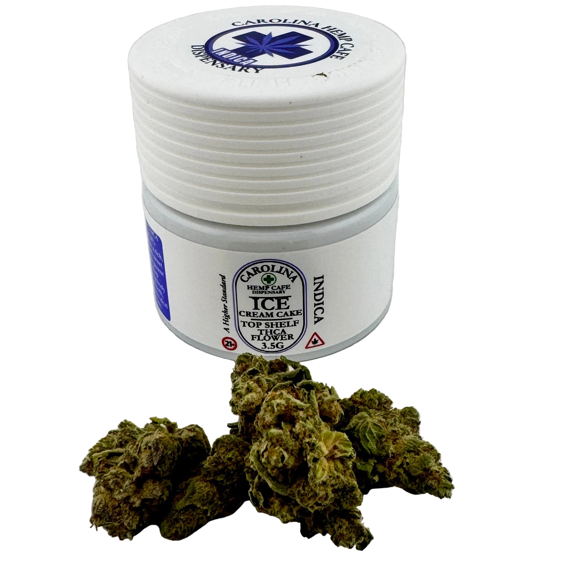 White container with Carolina Reaper branding and cannabis buds on a white background