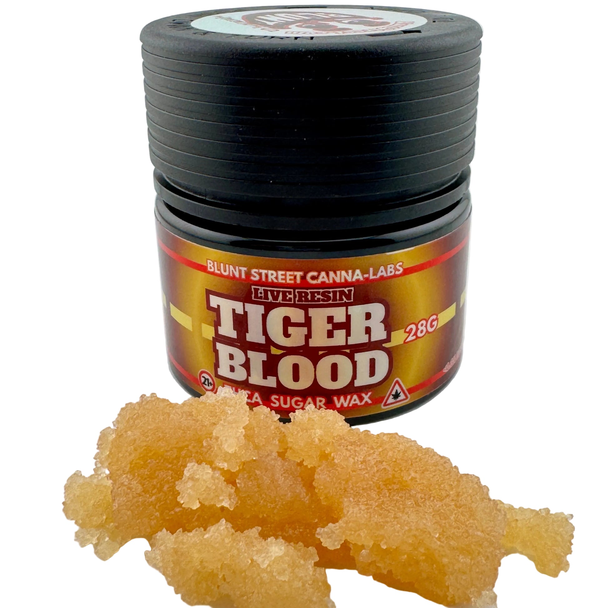 Jar of Blunt Street Canna-Labs Tiger Blood wax on a white background