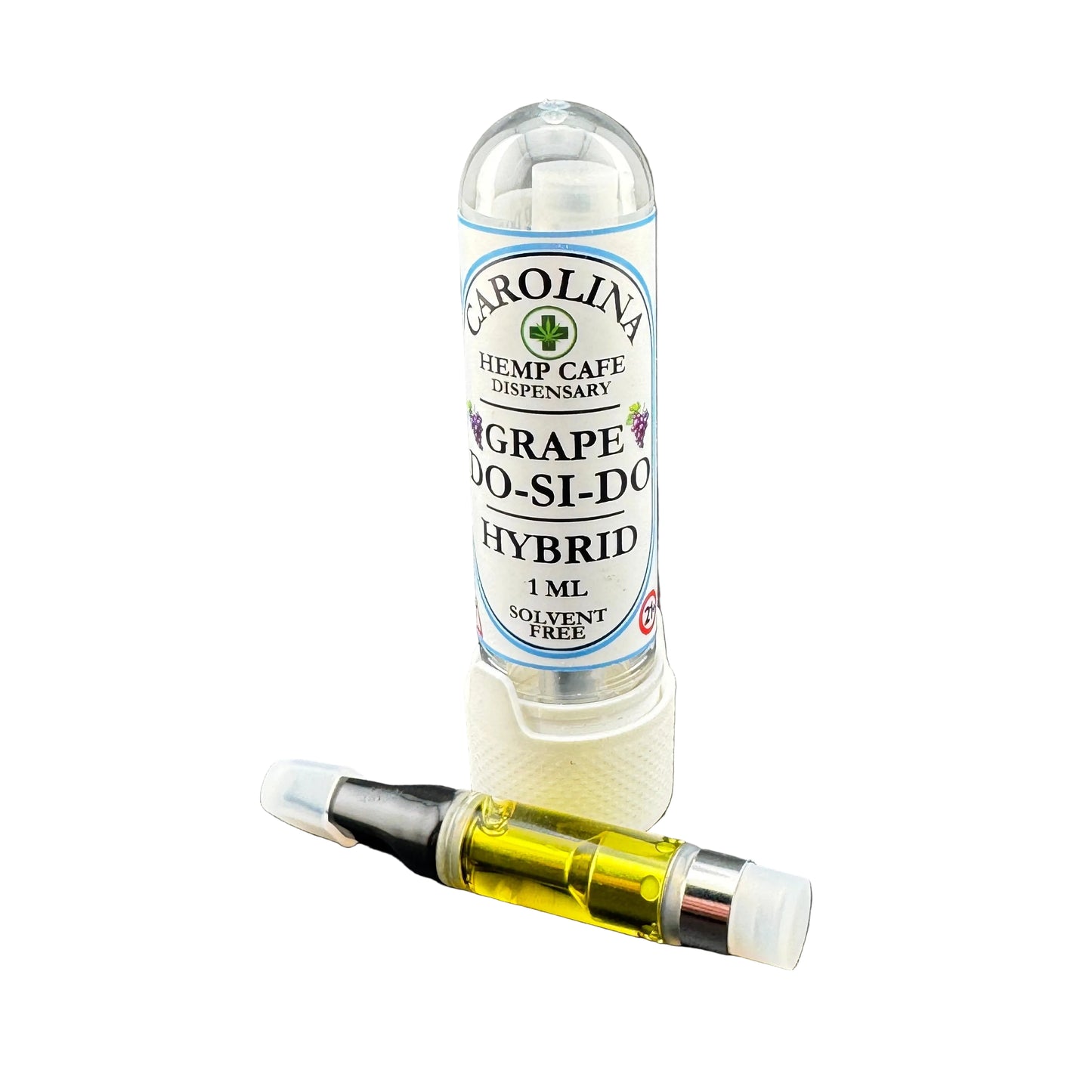 Carolina Hemp Cafe dispensary vape pen cartridge on a gray background