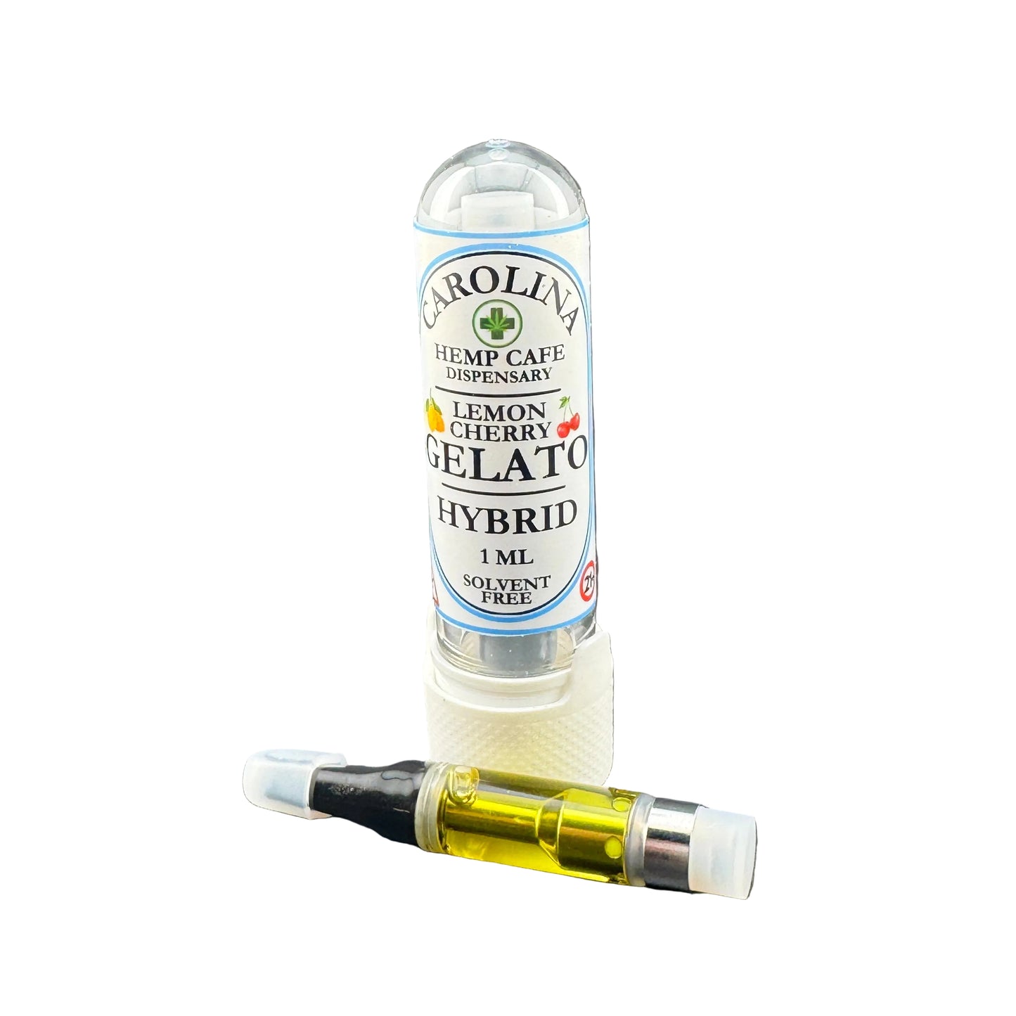 Carolina Hemp Cafe Dispensary vape cartridge on a gray background