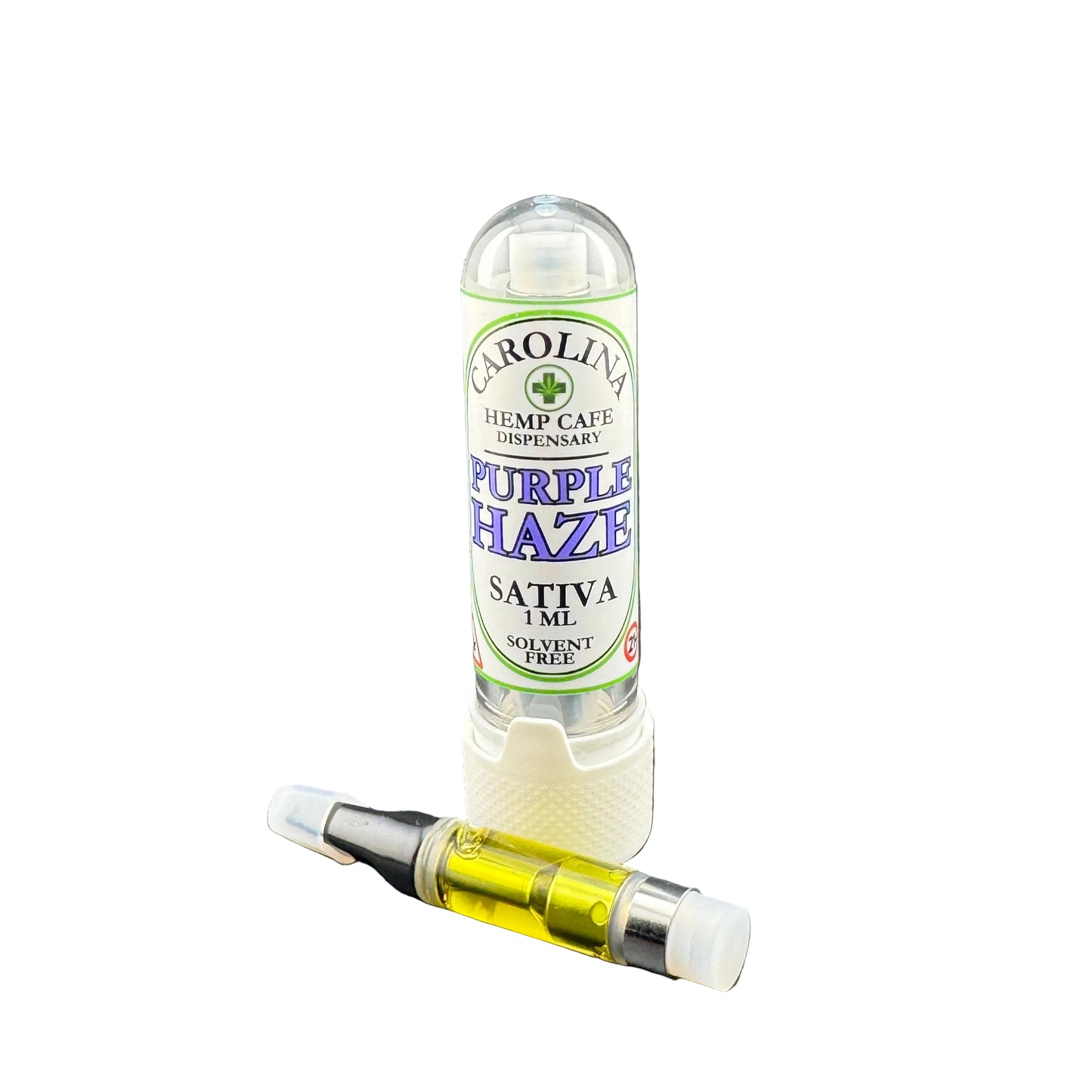 Carolina Hemp CBD vape pen with a clear cartridge on a gray background