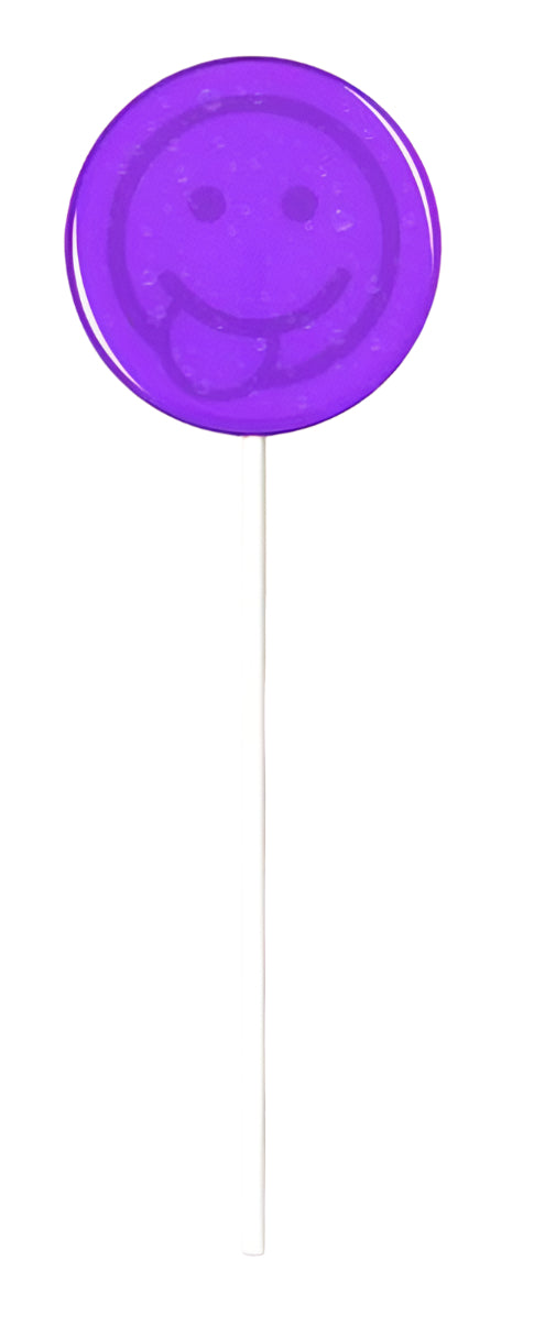 purple lollipop with smiley face