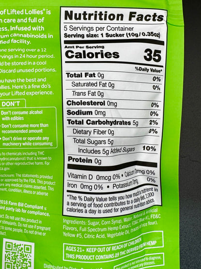 nutrition facts label on green packaging