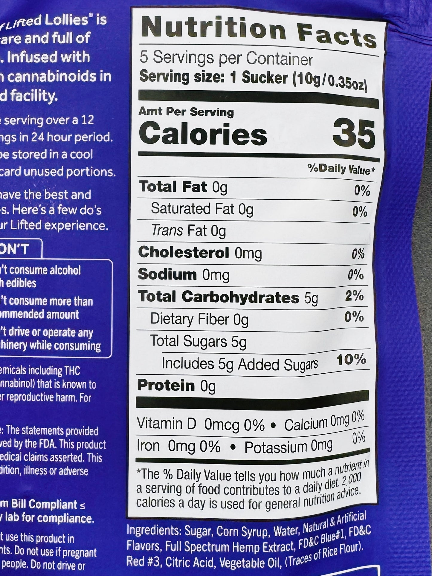 nutrition facts label on blue packaging