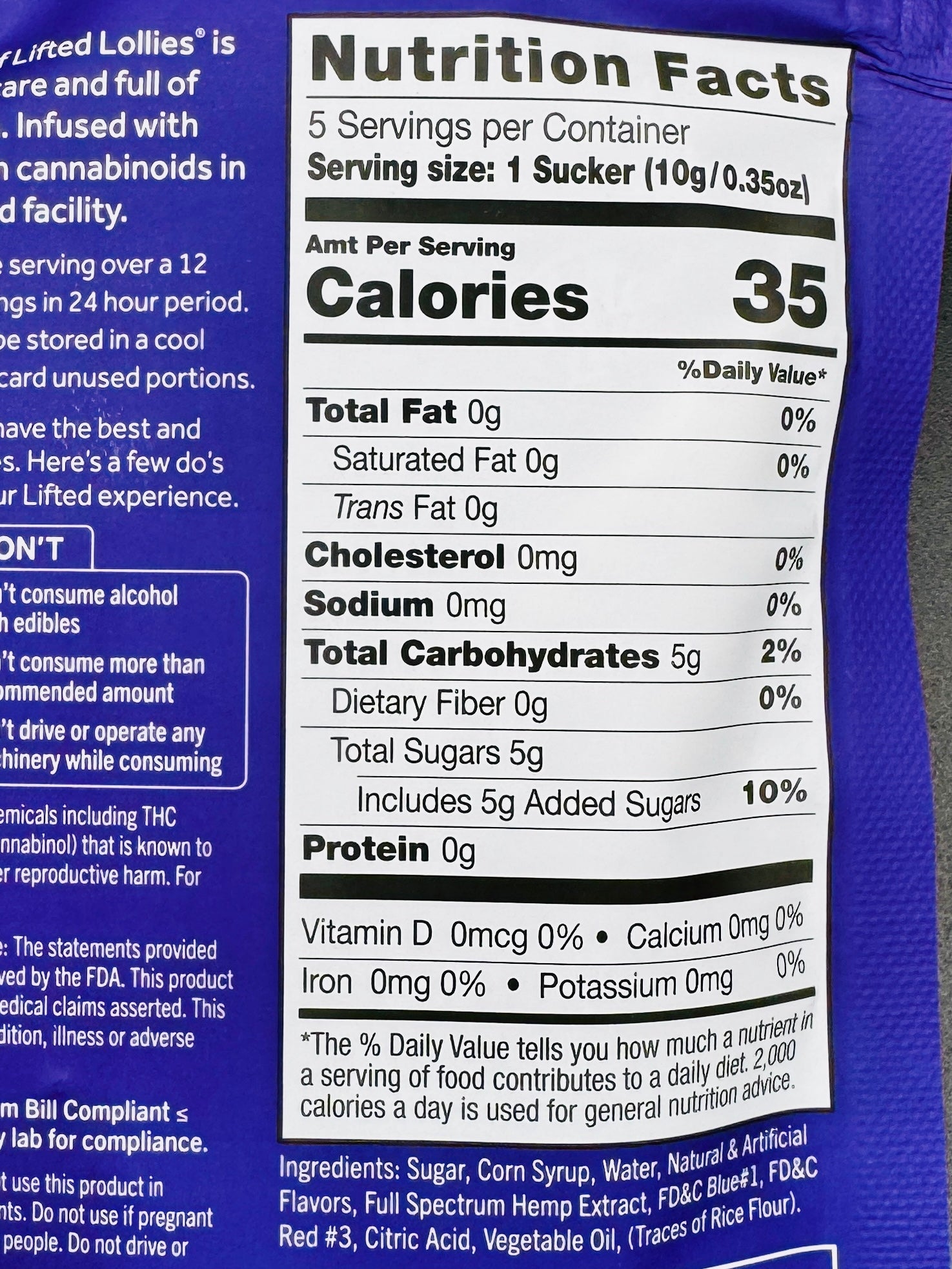 nutrition facts label on blue packaging