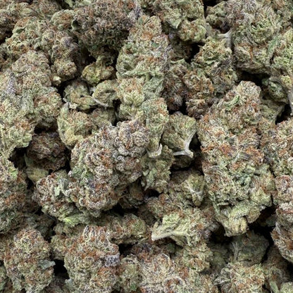 Close-up of dried cannabis buds on a gray surface