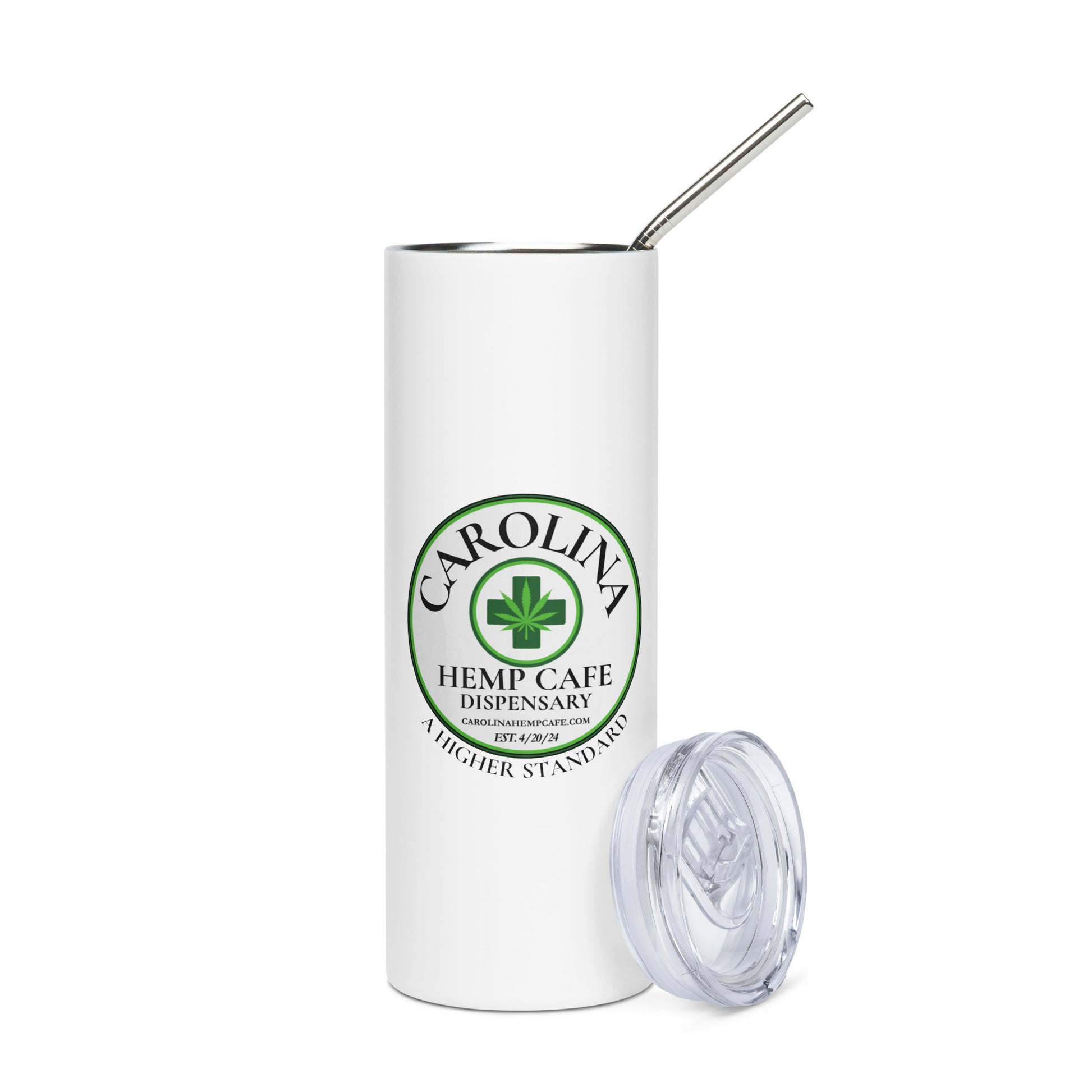 Stainless Steel Carolina Hemp Cafe Dispensary Tumbler with Metal Straw
